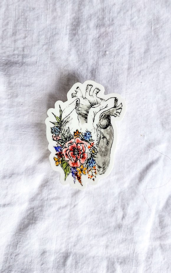 Floral Heart: Vinyl Waterproof Sticker