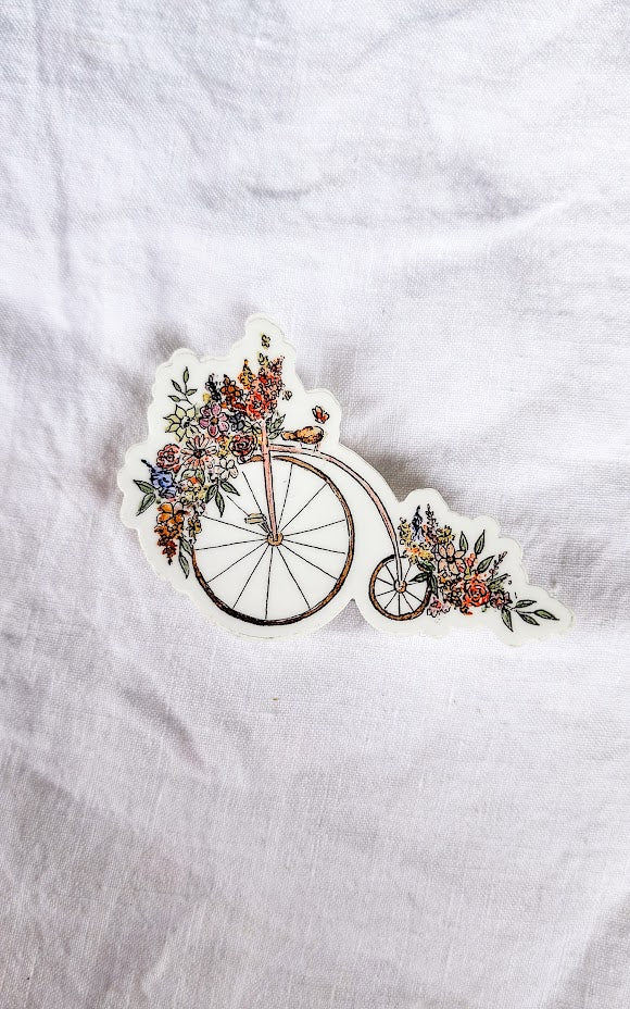 Botanical Vintage Bicycle: Vinyl Waterproof Sticker